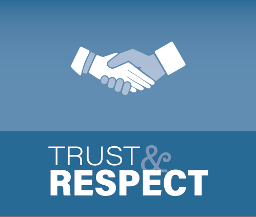 Trust & Respect - icon showinga handshake with a blue background